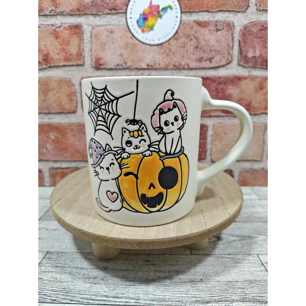 Eli & Ana Halloween Spooky Whiskers The 3 Kitty Cats Pumpkin Coffee Mug NEW 2025